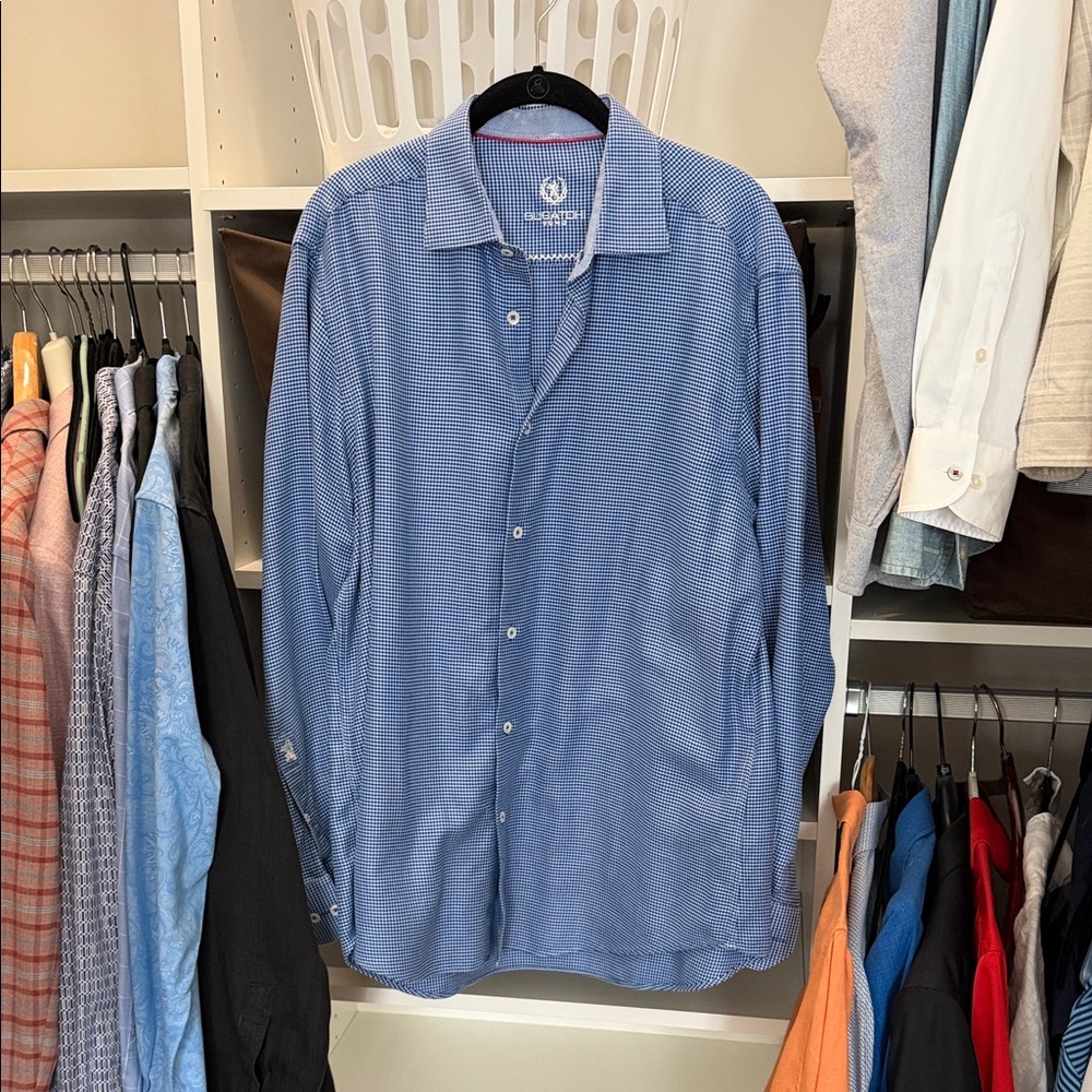Bugatchi Blue Patterned Long Sleeve Shirt